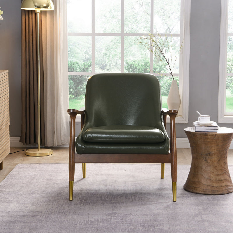 Mid - Century Accent Chair With Cushioned Seat, Brass Tipped Legs - R&R Furniture Gallery (Fountain Valley, CA)