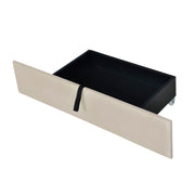 DreamHaus platform upholstered storage bed with two drawers and twin long trundle, featuring a modern design with soft fabric upholstery.