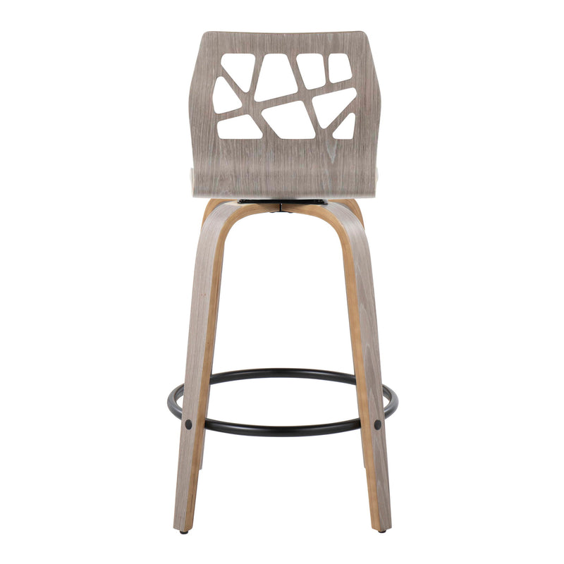 Set of two Lumi Source Folia contemporary light gray fixed height counter stools with swivels and round footrests.