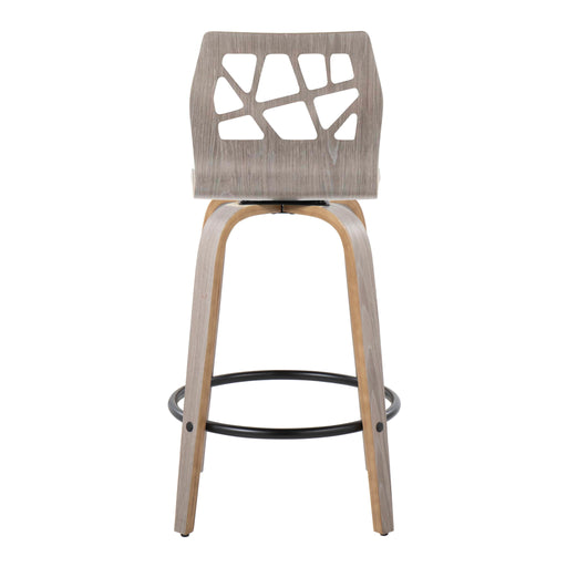 Set of two Lumi Source Folia contemporary light gray fixed height counter stools with swivels and round footrests.