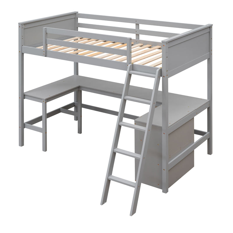 DreamHaus loft bed with integrated shelves and desk, featuring a sturdy frame, cozy sleeping area, and workspace underneath.