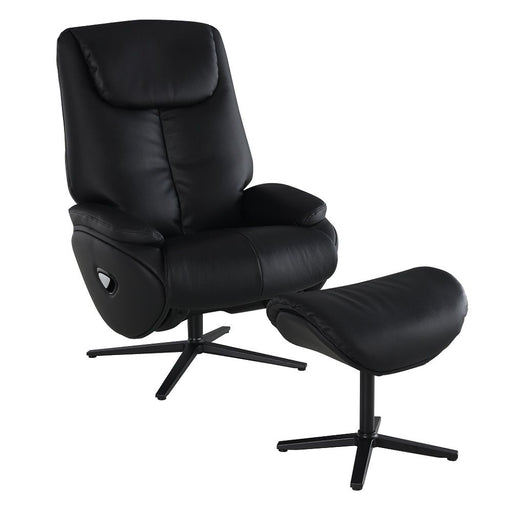 Labonita - Motion Accent Chair With Swivel & Ottoman - Black Top Grain Leather & Black - R&R Furniture Gallery (Fountain Valley, CA)
