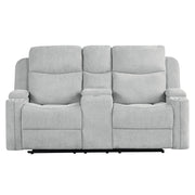 Galya - Motion Loveseat With Console - Light Gray Chenille - R&R Furniture Gallery (Fountain Valley, CA)