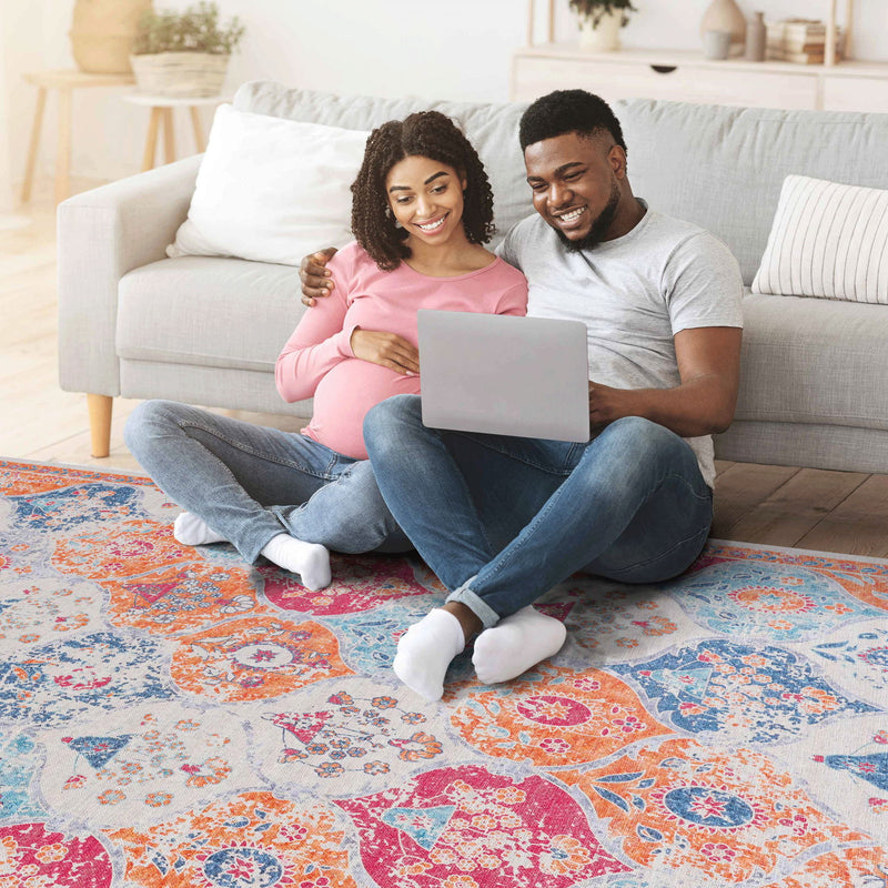 Maval - 8' X 10' Washable Area Rug - Cream - R&R Furniture Gallery (Fountain Valley, CA)