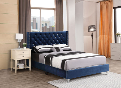 Glory Furniture upholstered nailhead trim chic bed with padded headboard and stylish design, perfect for a modern bedroom setting.