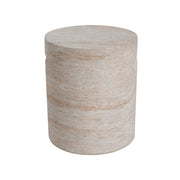 Modern Concrete Side Table With Travertine, Indoor / Outdoor Use - Beige - R&R Furniture Gallery (Fountain Valley, CA)