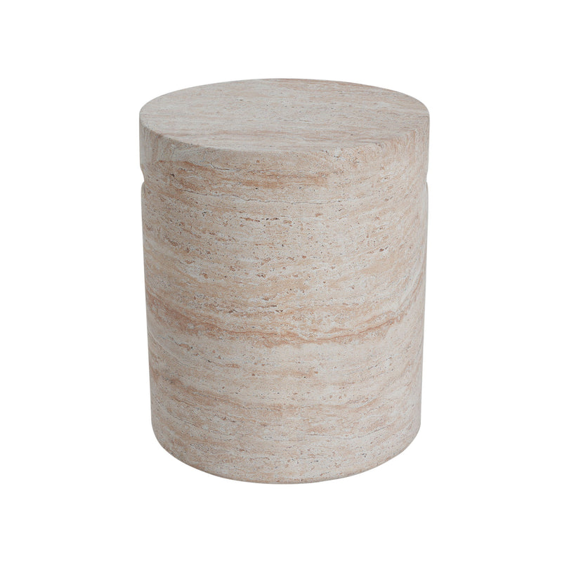 Modern Concrete Side Table With Travertine, Indoor / Outdoor Use - Beige - R&R Furniture Gallery (Fountain Valley, CA)