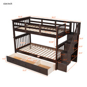 DreamHaus stairway bunk bed with built-in storage, guard rails, and sturdy wood frame for children's bedroom.