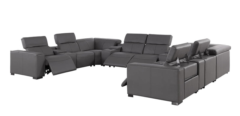 1208 - 12 Piece U Shaped Leather Sectional With 4 Power Recliners & Power Headrest