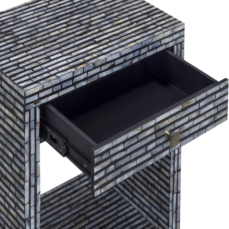 Black Cassis nightstand by TOV Furniture featuring sleek accent design with a modern, minimalist style.