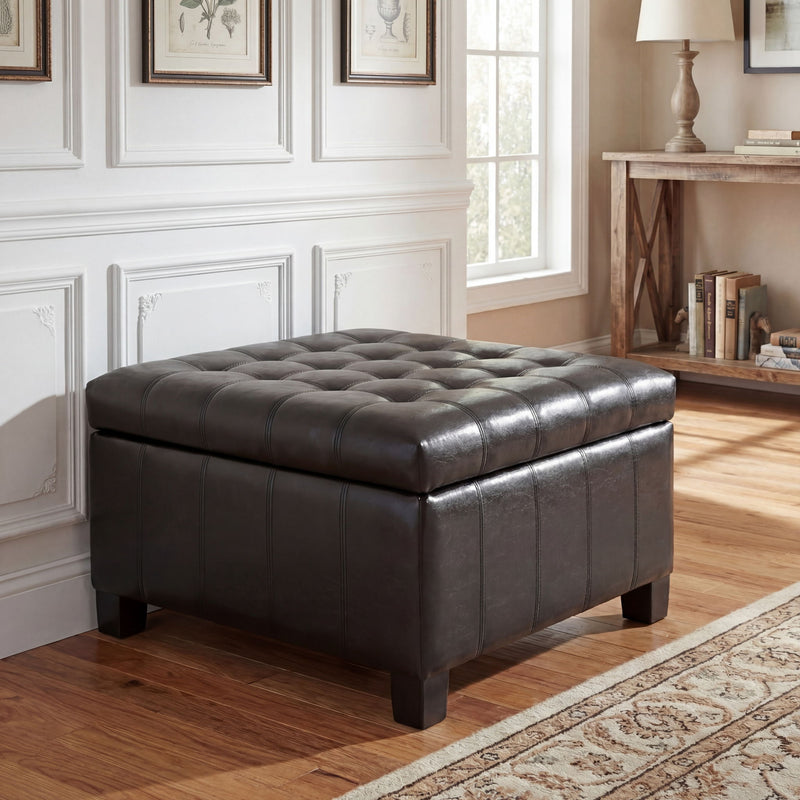 Square Tufted Indoor Ottoman With Lift-Top Storage - R&R Furniture Gallery (Fountain Valley, CA)