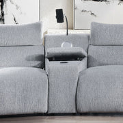 Fullar - Modular Console With Wireless Charger - Light Gary Chenille - R&R Furniture Gallery (Fountain Valley, CA)