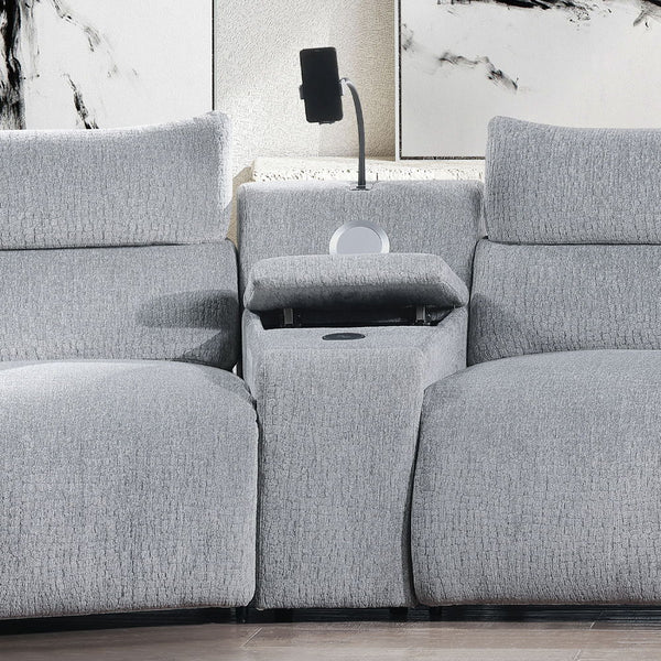 Fullar - Modular Console With Wireless Charger - Light Gray Chenille