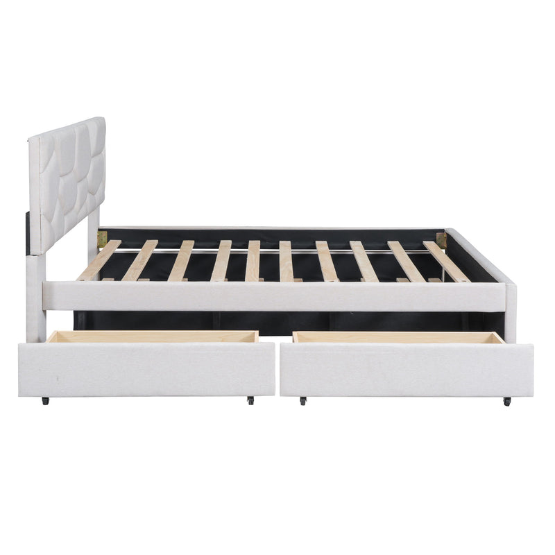 Upholstered Platform Bed With Brick Pattern Headboard And Twin Long Size Trundle - R&R Furniture Gallery (Fountain Valley, CA)