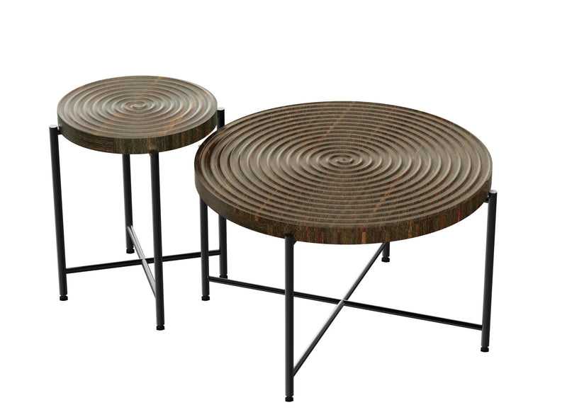 Coffee And End Table Set Waterproof Cover, Distressed Cylindrical Design, Legs Classic Rustic Charm (Set of 2) - R&R Furniture Gallery (Fountain Valley, CA)
