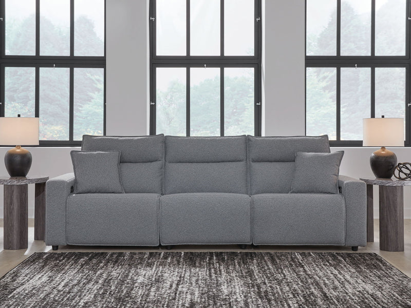 Modmax II reclining sectional in salt and pepper fabric by Signature Design by Ashley, showing plush cushions and reclining features.