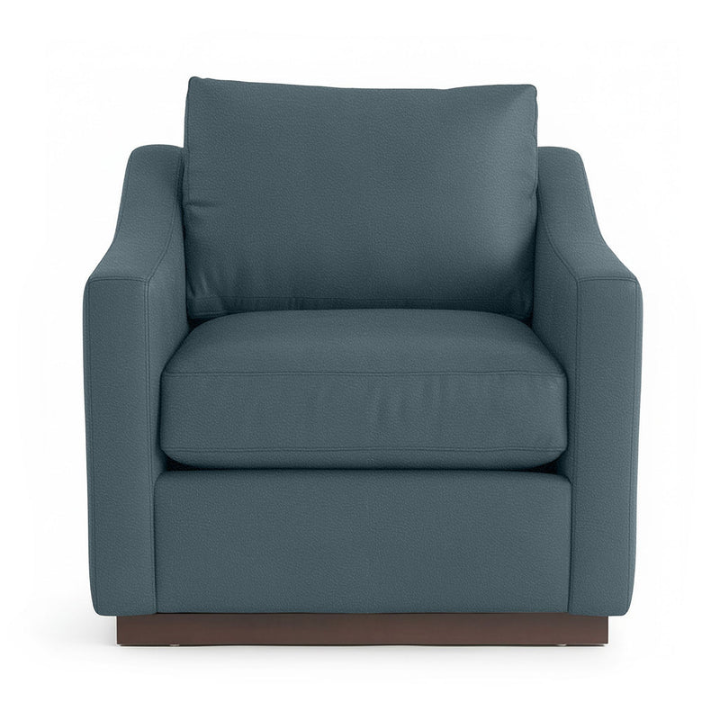 Classic Home Aspen accent arm chair with beige upholstery and wooden legs, showcasing a modern, comfortable design.
