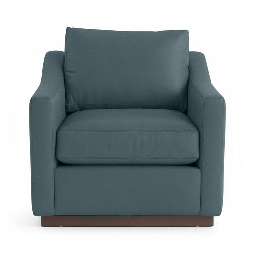 Classic Home Aspen accent arm chair with beige upholstery and wooden legs, showcasing a modern, comfortable design.