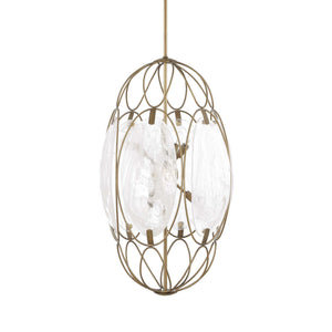 Valencia - 6 Light Glass Panel Pendant - Gold / White