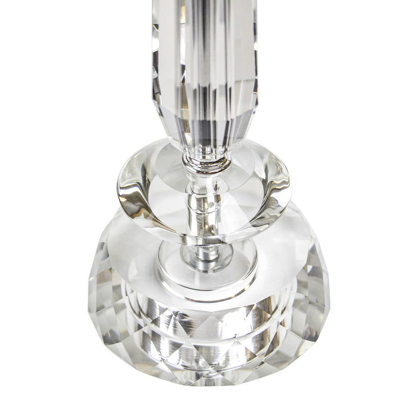 Lumi Source Karat contemporary crystal table lamp set with clear crystal, chrome finish, and white softback shades.