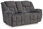 Foreside - Dbl Reclining Loveseat with Console - Charcoal - R&R Furniture Gallery (Fountain Valley, CA)