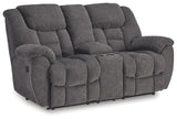 Foreside - Dbl Reclining Loveseat with Console - Charcoal - R&R Furniture Gallery (Fountain Valley, CA)