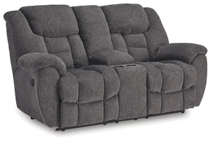 Foreside - Dbl Reclining Loveseat with Console - Charcoal - R&R Furniture Gallery (Fountain Valley, CA)