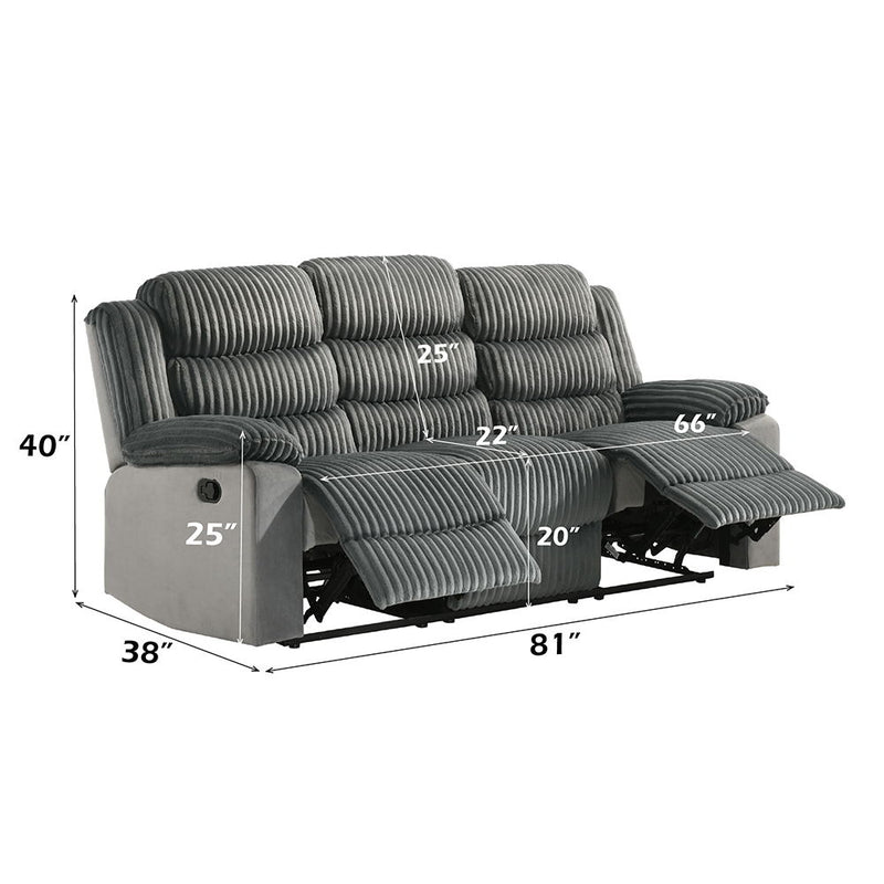 Lesley - Motion Sofa - Gray Corduroy & Velvet - R&R Furniture Gallery (Fountain Valley, CA)