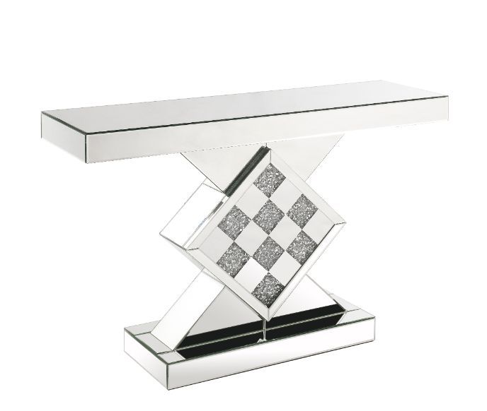 Noralie - 47" X 14" Console Table - Mirrored & Faux Diamonds - R&R Furniture Gallery (Fountain Valley, CA)