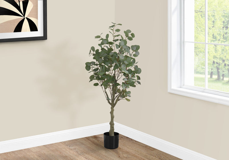 46" Tall, Artificial Plant, Eucalyptus Tree, Indoor, Faux, Fake, Floor, Greenery, Potted, Decorative - Green / Black - R&R Furniture Gallery (Fountain Valley, CA)