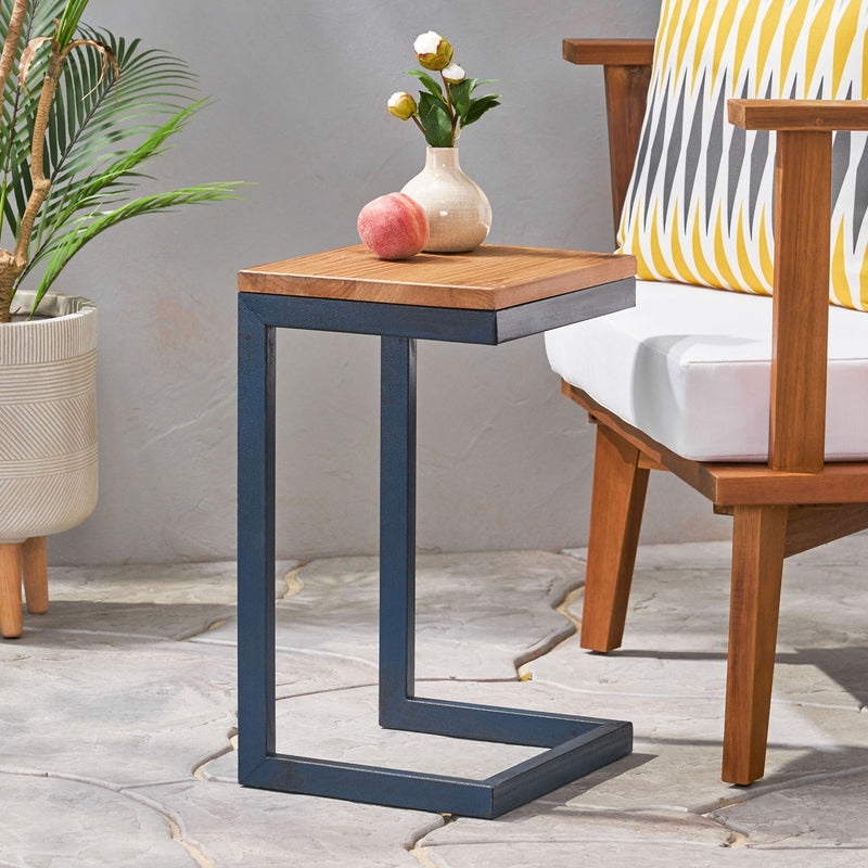 Small C Shaped End Table With Iron Base And Fir Wood Top - Black - R&R Furniture Gallery (Fountain Valley, CA)