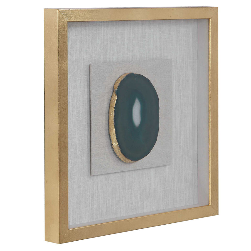 Keeva Agate Stone Shadow Box wall decor by Uttermost with gold finish, featuring a natural stone design and elegant shadow box style.