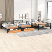 DreamHaus triple bunk bed with built-in drawers, guardrails, and sturdy frame, ideal for space-saving bedroom furniture.