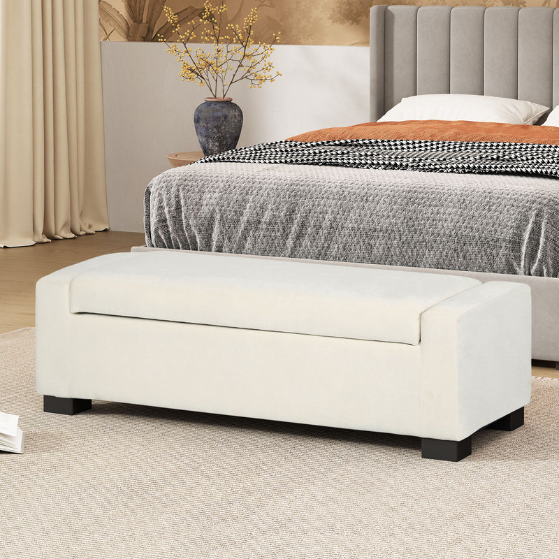 Noble House textured fabric ottoman bench with hinged lid, featuring a soft, upholstered surface and sturdy wooden legs.