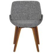 Set of two Lumi Source Fabrico mid-century modern dining chairs with wooden legs and upholstered seats.