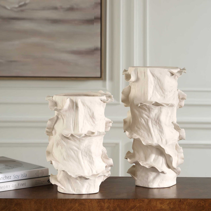 Ripple Crest - Vases (Set of 2) - White