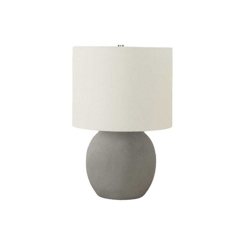 Contemporary gray and cream concrete table lamp by 8th Street, showcasing a modern design with a sleek, minimalist style.
