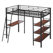 Loft Metal Bed With 3 Layers Of Shelves And Desk, Stylish Metal Frame Bed With board - R&R Furniture Gallery (Fountain Valley, CA)