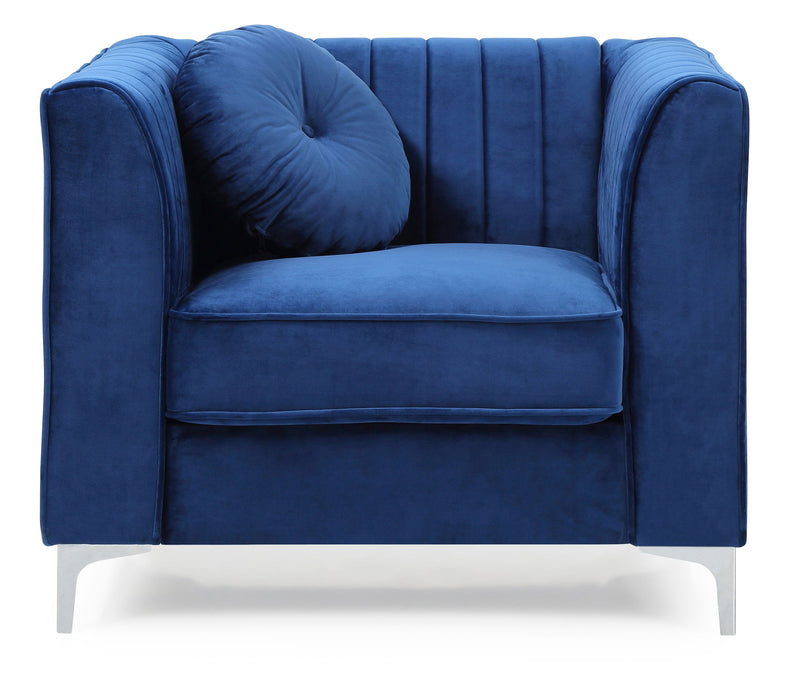 Contemporary sloped armchair by Glory Furniture with plush upholstery and modern design, perfect for living room seating.