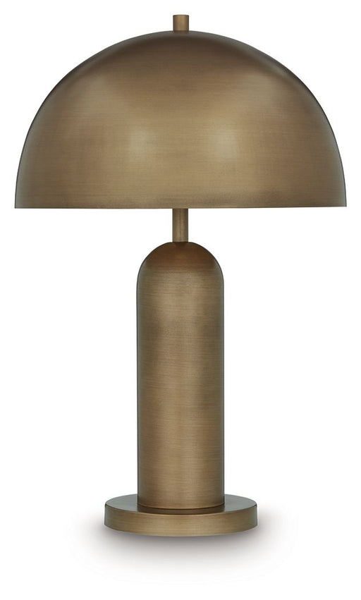 Signature Design by Ashley Wendfield metal floor lamp with a sleek, modern design and a tall, curved metal frame.