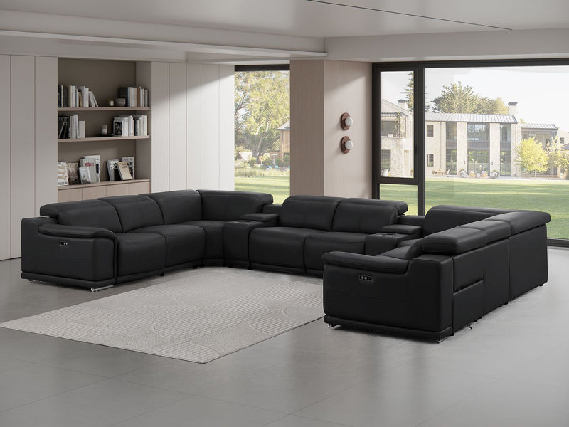 2679 - 10-Piece U-Shaped Power Reclining Sectional In Genuine Leather (4 Recliners) - Dark Gray - R&R Furniture Gallery (Fountain Valley, CA)
