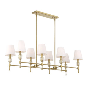 Uttermost Arques 8-light linear chandelier with white and gold finish, featuring sleek modern design and elegant lighting.
