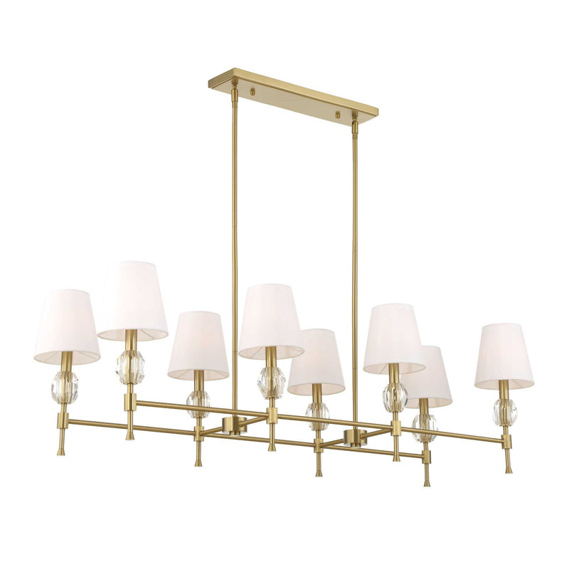 Uttermost Arques 8-light linear chandelier with white and gold finish, featuring sleek modern design and elegant lighting.