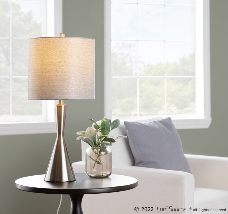 Pair of Lumi Source Gemma contemporary table lamps with sleek modern design, featuring clear glass and metal bases.