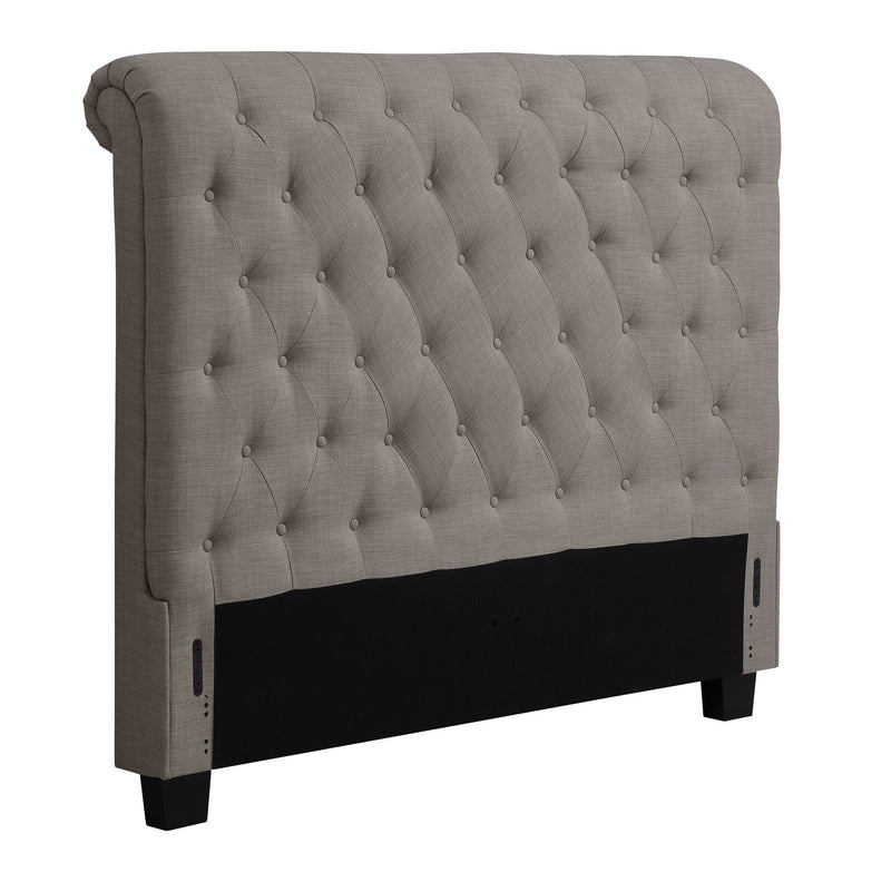Modus Royal California king-size tufted upholstered headboard in dolphin linen, showcasing plush fabric and elegant tufting design.