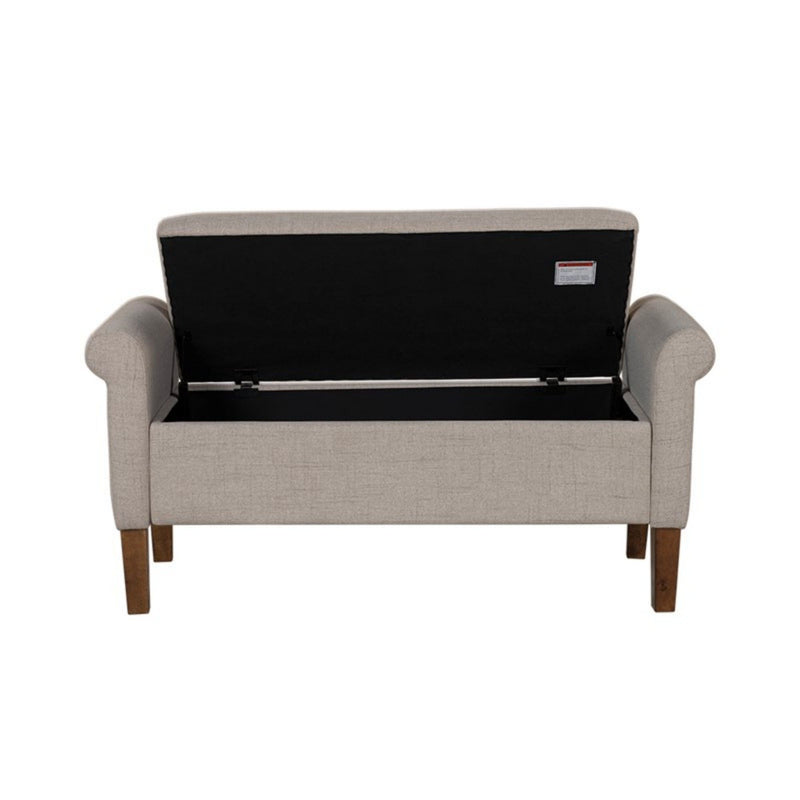 Upholstered Storage Bench With Rolled Armrests - Beige - R&R Furniture Gallery (Fountain Valley, CA)