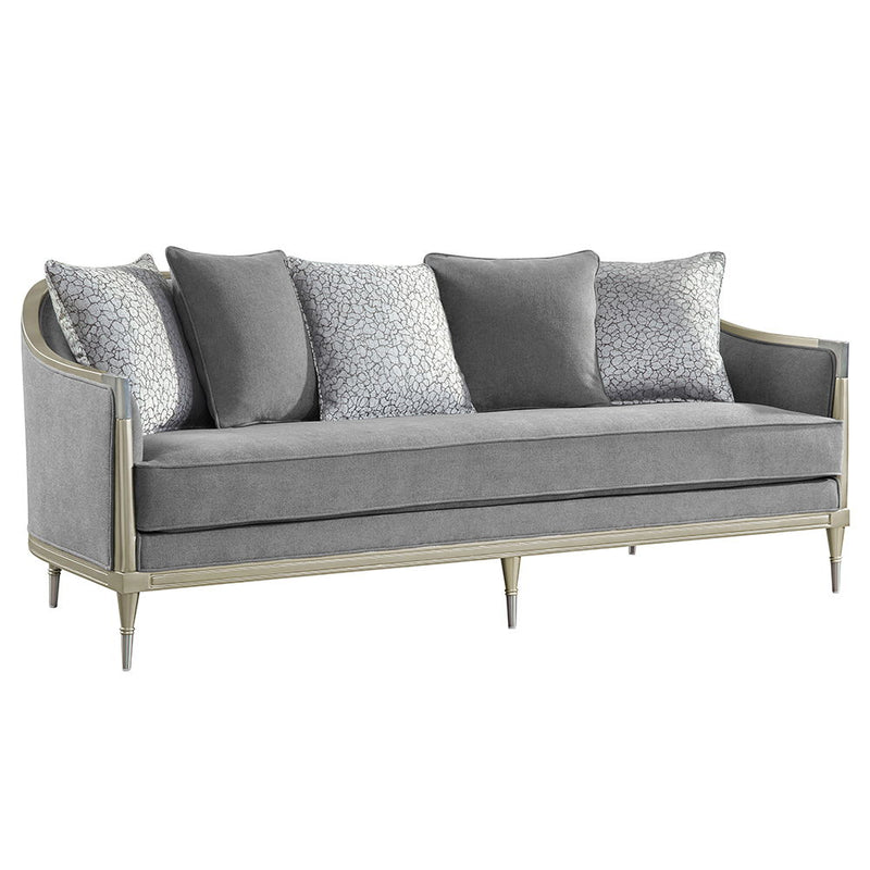 Fernando - Sofa With 5 Pillows - Gray Chenille & Champagne - R&R Furniture Gallery (Fountain Valley, CA)