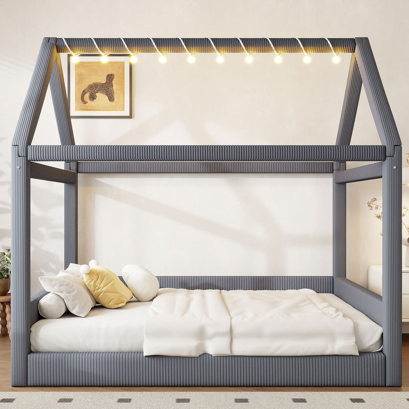 Upholstered House Style Daybed With LED Light Strips