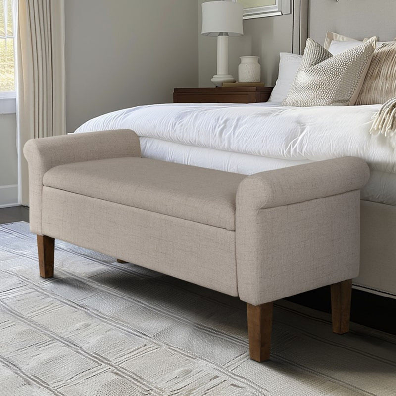 Upholstered Storage Bench With Rolled Armrests - Beige - R&R Furniture Gallery (Fountain Valley, CA)