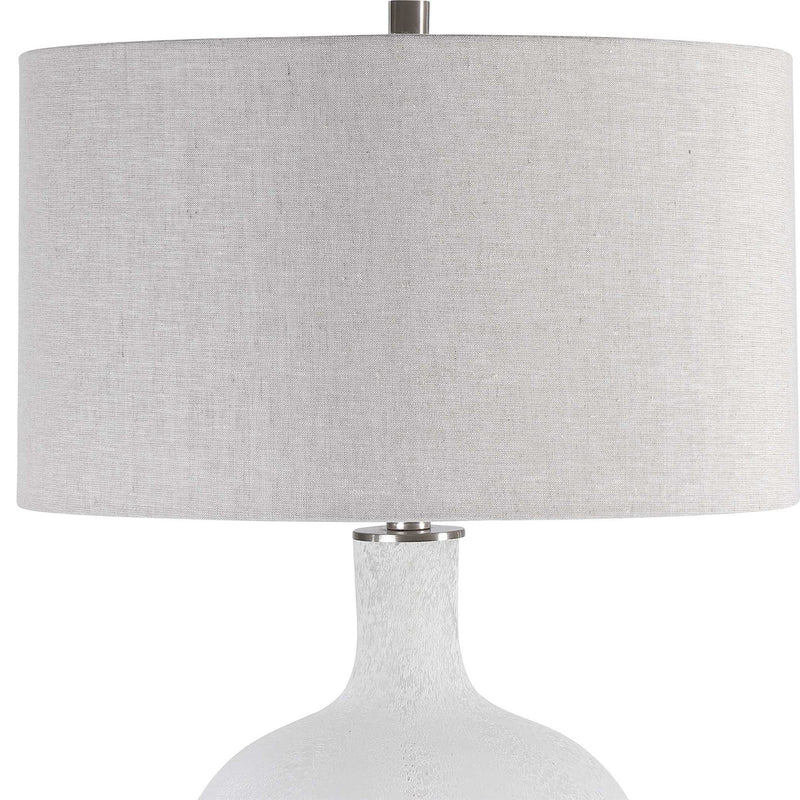 Uttermost white mottled glass table lamp with a sleek modern design, featuring a white finish and contemporary style.